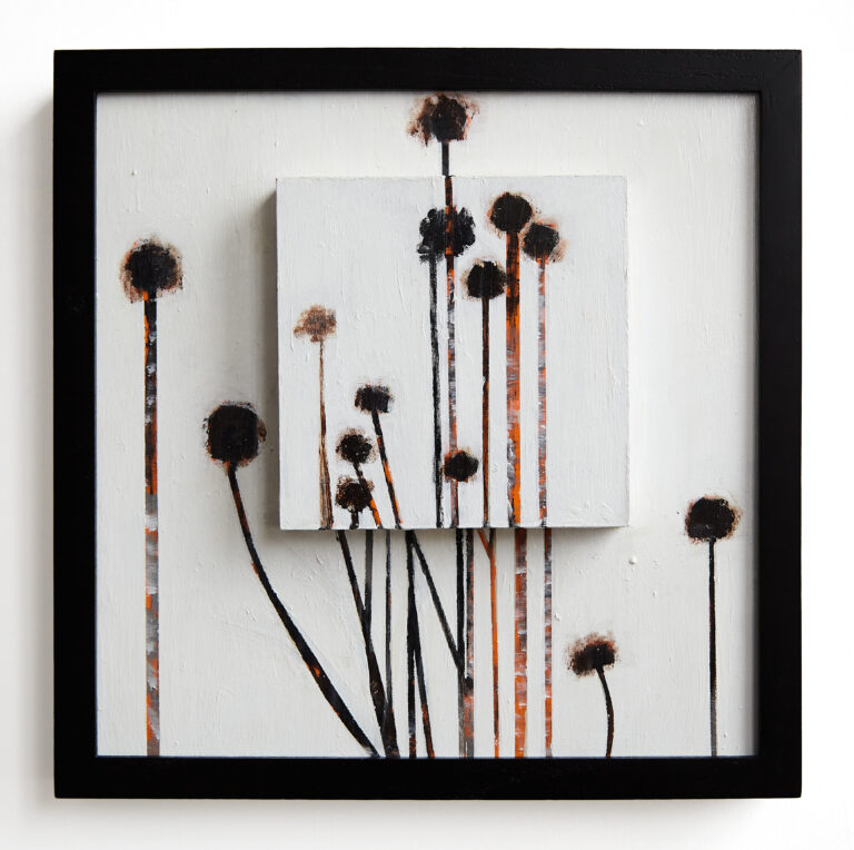 Abstract still life painting by Don Hershman featuring balanced geometric forms and muted tones, part of his Still | Still retrospective series.