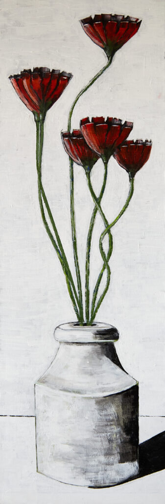 Abstract still life painting by Don Hershman featuring layered textures, subtle color shifts, and dynamic spatial balance from his Still | Still collection.