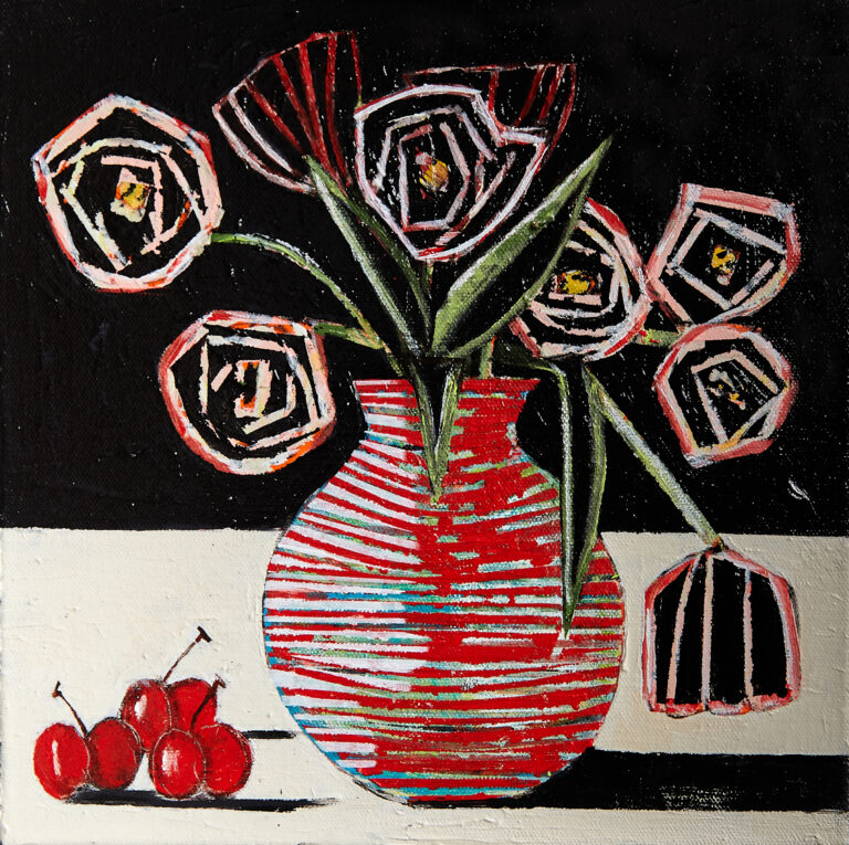 Abstract geometric artwork titled “Still Still 6” by Don Hershman, featuring intersecting shapes and layered hues that convey balance and stillness.