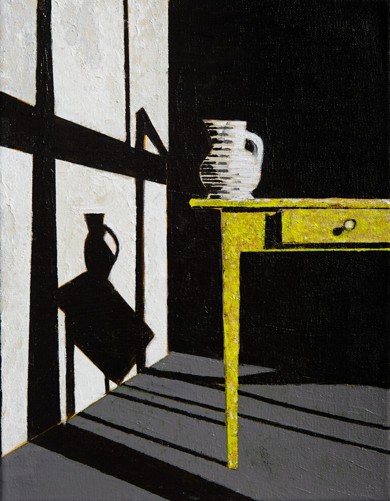 Abstract painting from Don Hershman’s Still Still series featuring layered geometric forms and subtle gradients that evoke balance and quiet tension.